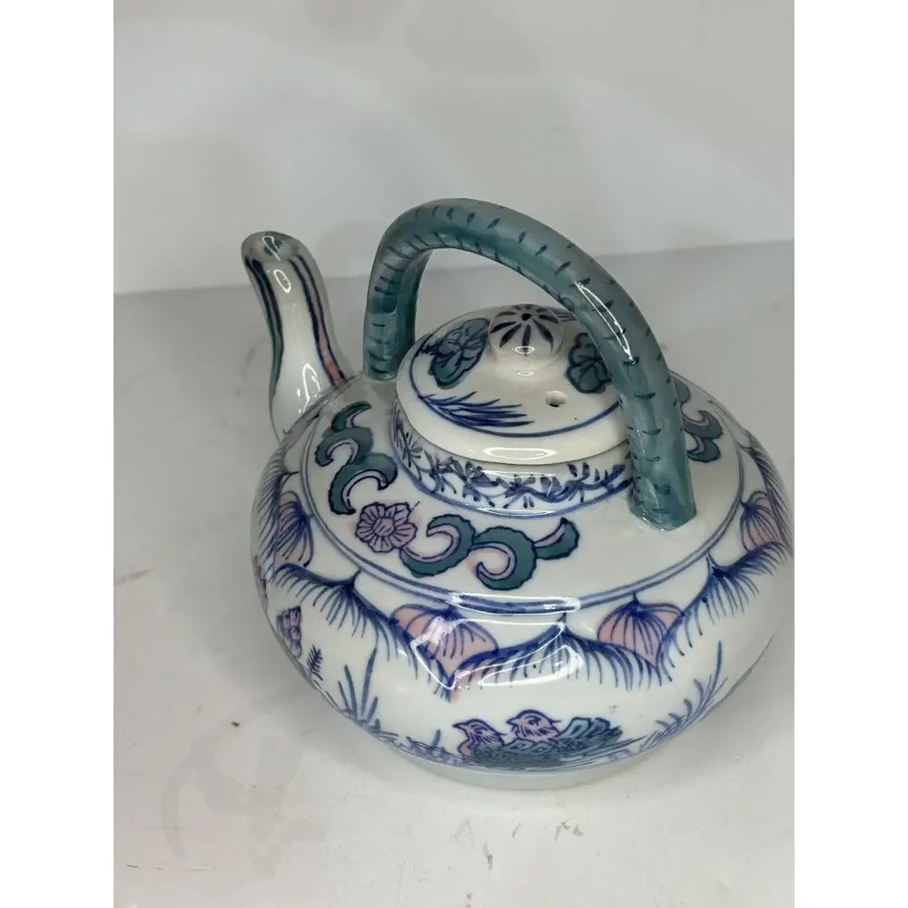 Vintage Chinese Multi Color Floral Lotus Porcelain Teapot Mini Decorative 5